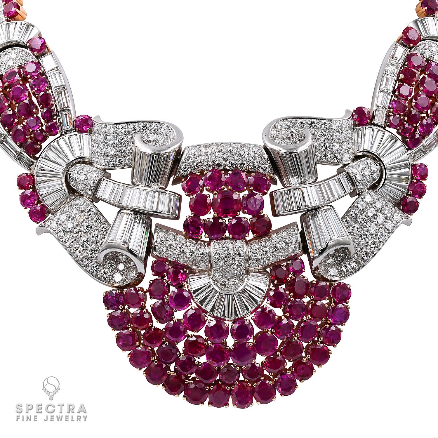 Burma No Heat Ruby & Diamond Necklace in Platinum & 18K Gold