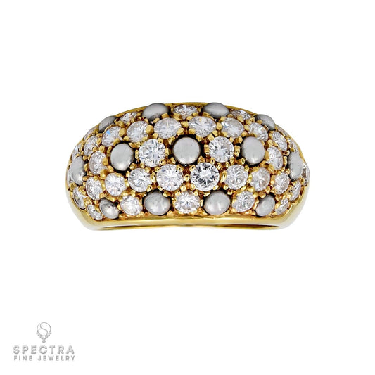 Signed Cartier Diamond and Pearl Ring in 18k Yellow Gold