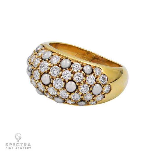 Signed Cartier Diamond and Pearl Ring in 18k Yellow Gold