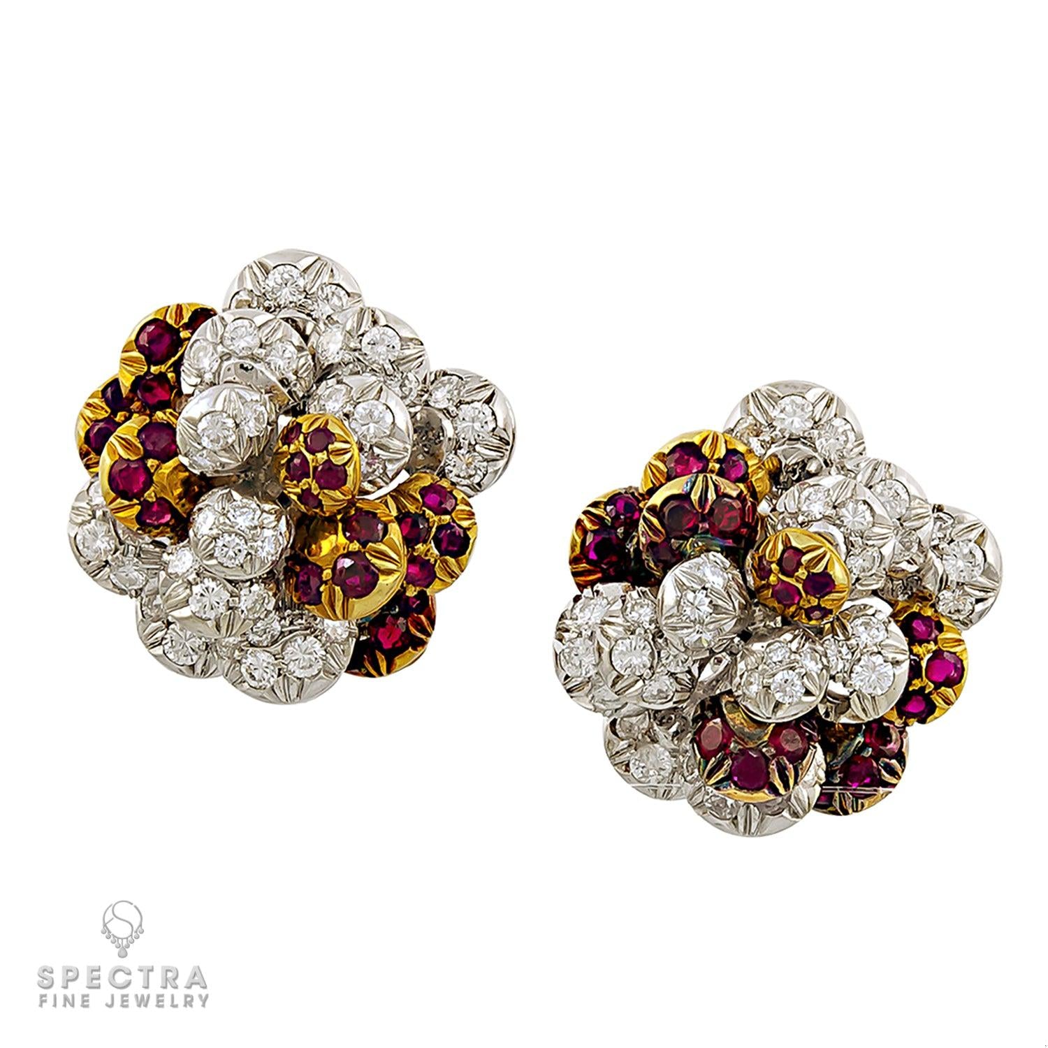 Cartier Vintage Diamond Ruby Bombe Button Earrings