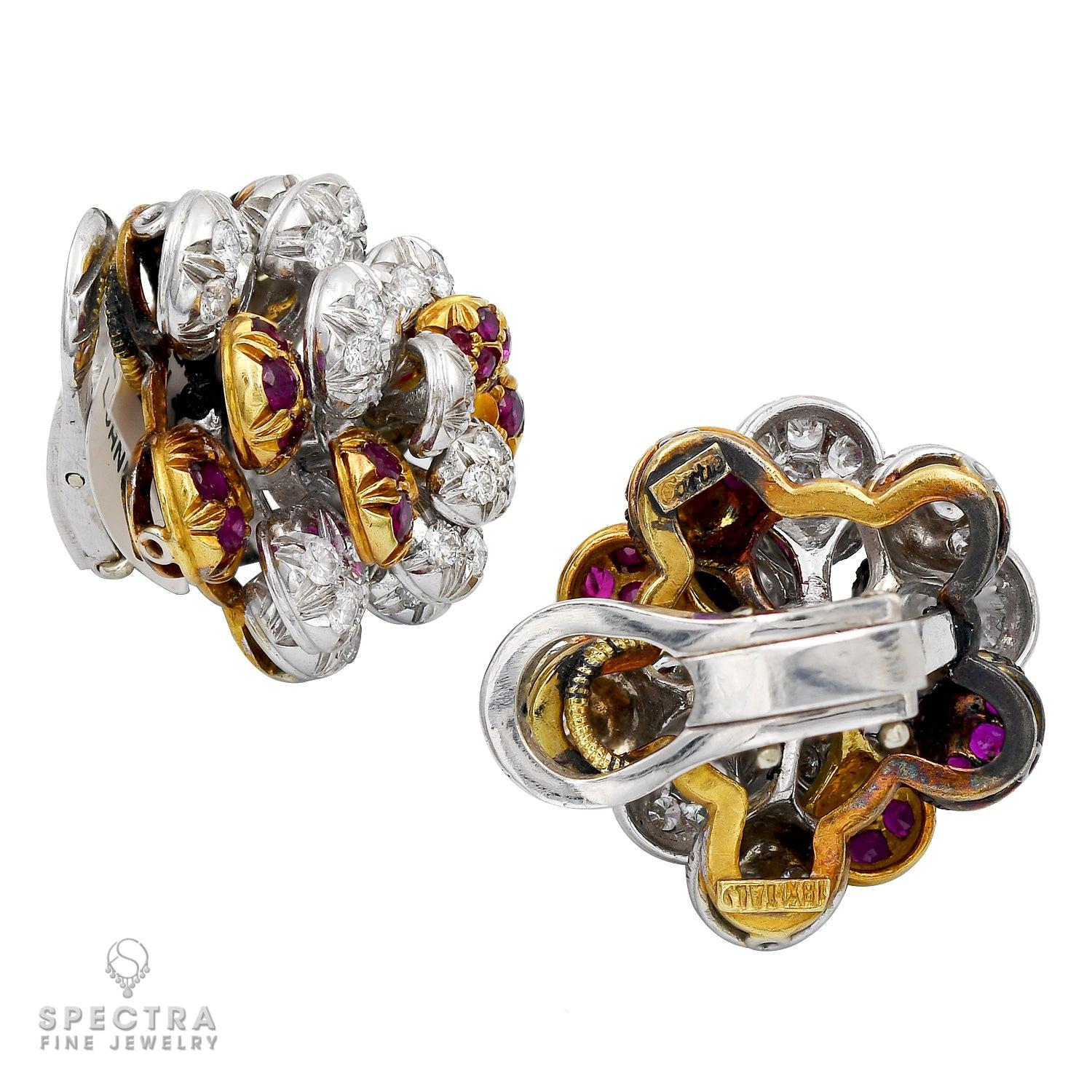 Cartier Vintage Diamond Ruby Bombe Button Earrings