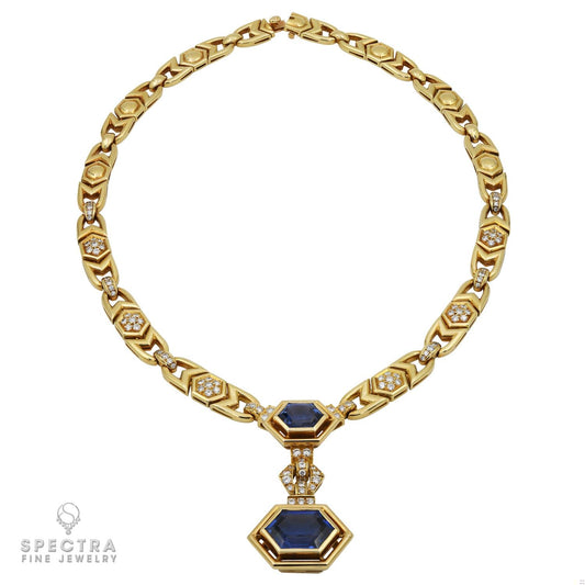 Cartier Vintage Hex Sapphire Diamond Lariat Necklace