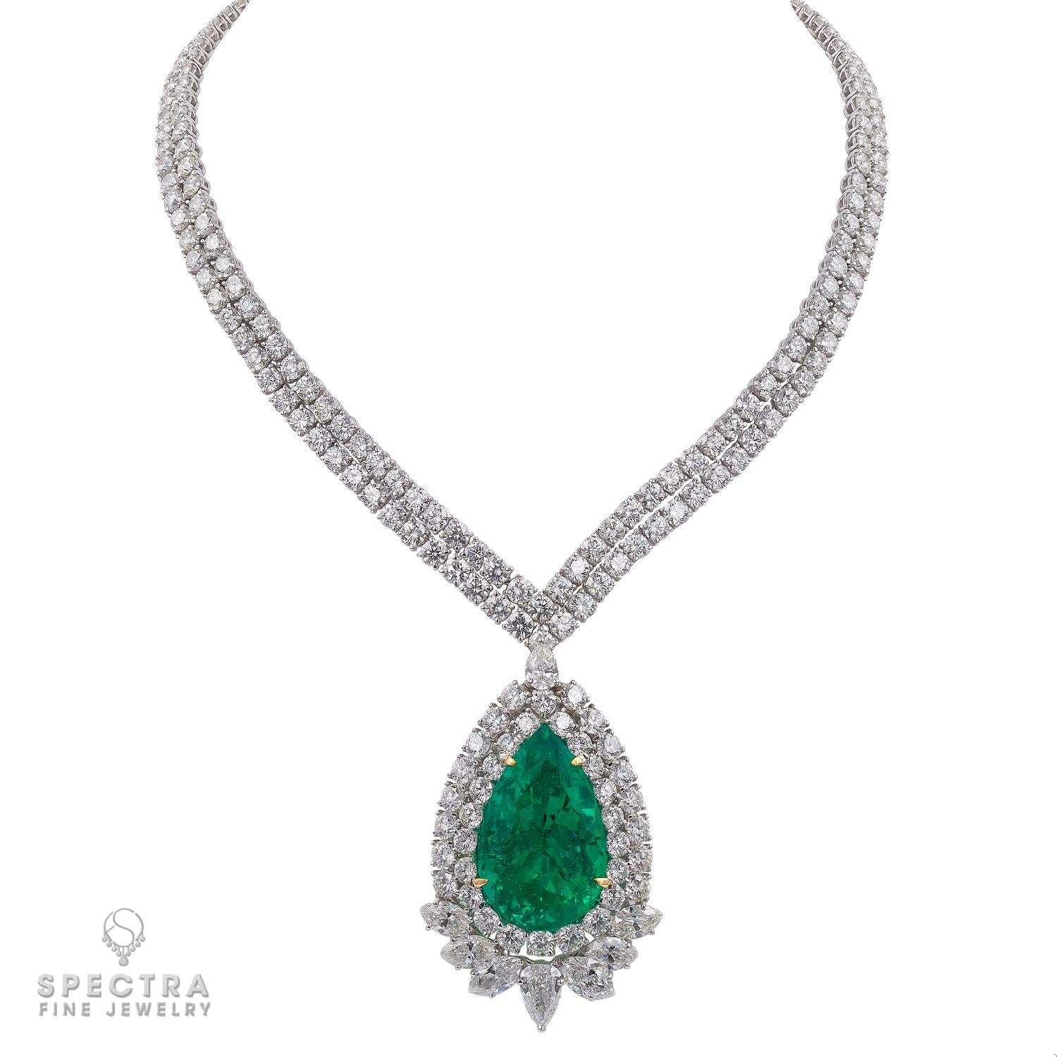 Certified 47.76 Carat Colombian Emerald and Diamond Necklace/Brooch