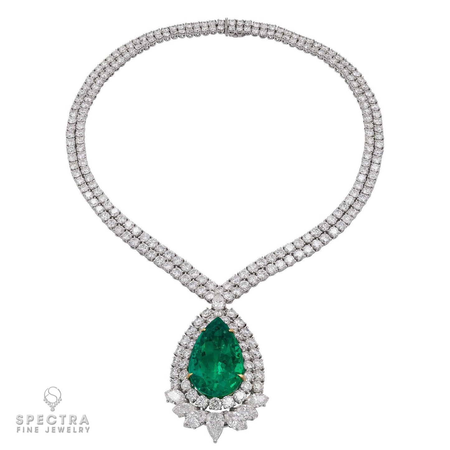 Certified 47.76 Carat Colombian Emerald and Diamond Necklace/Brooch