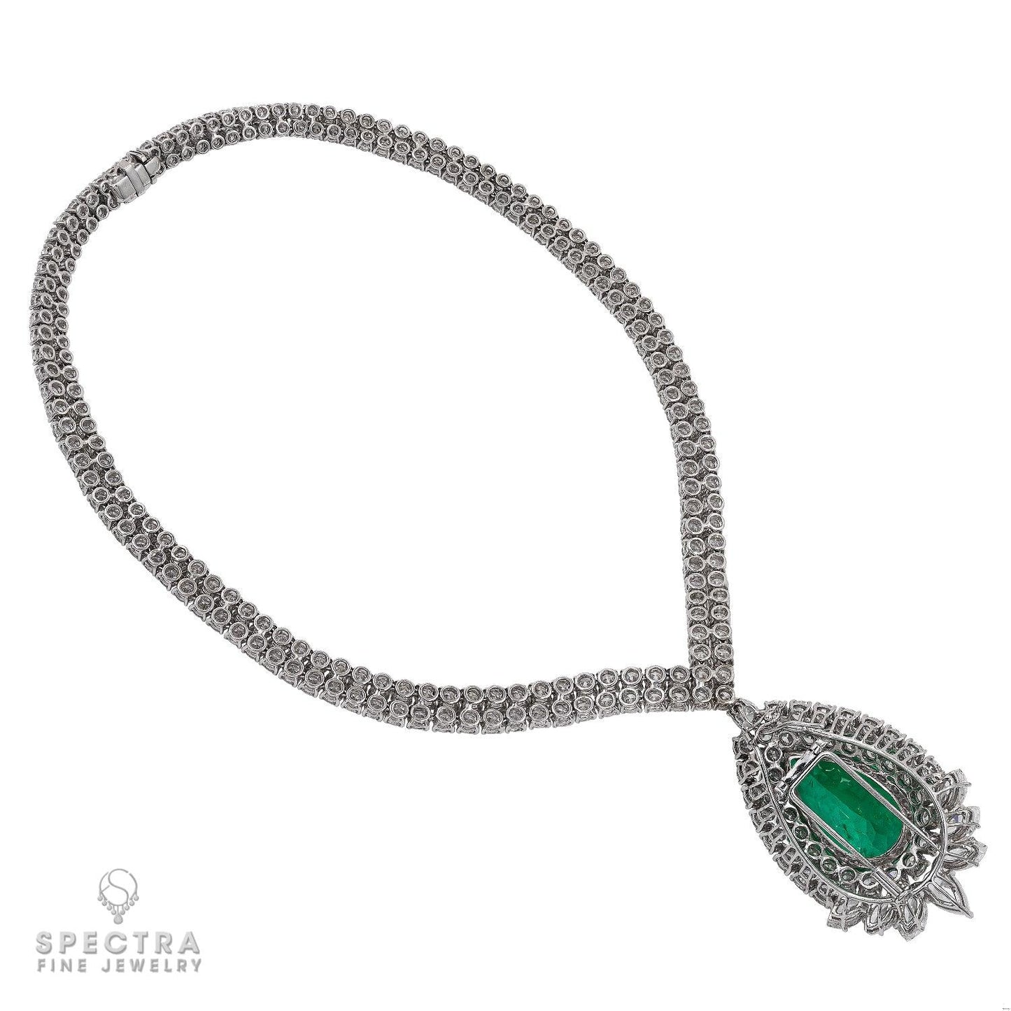 Certified 47.76 Carat Colombian Emerald and Diamond Necklace/Brooch