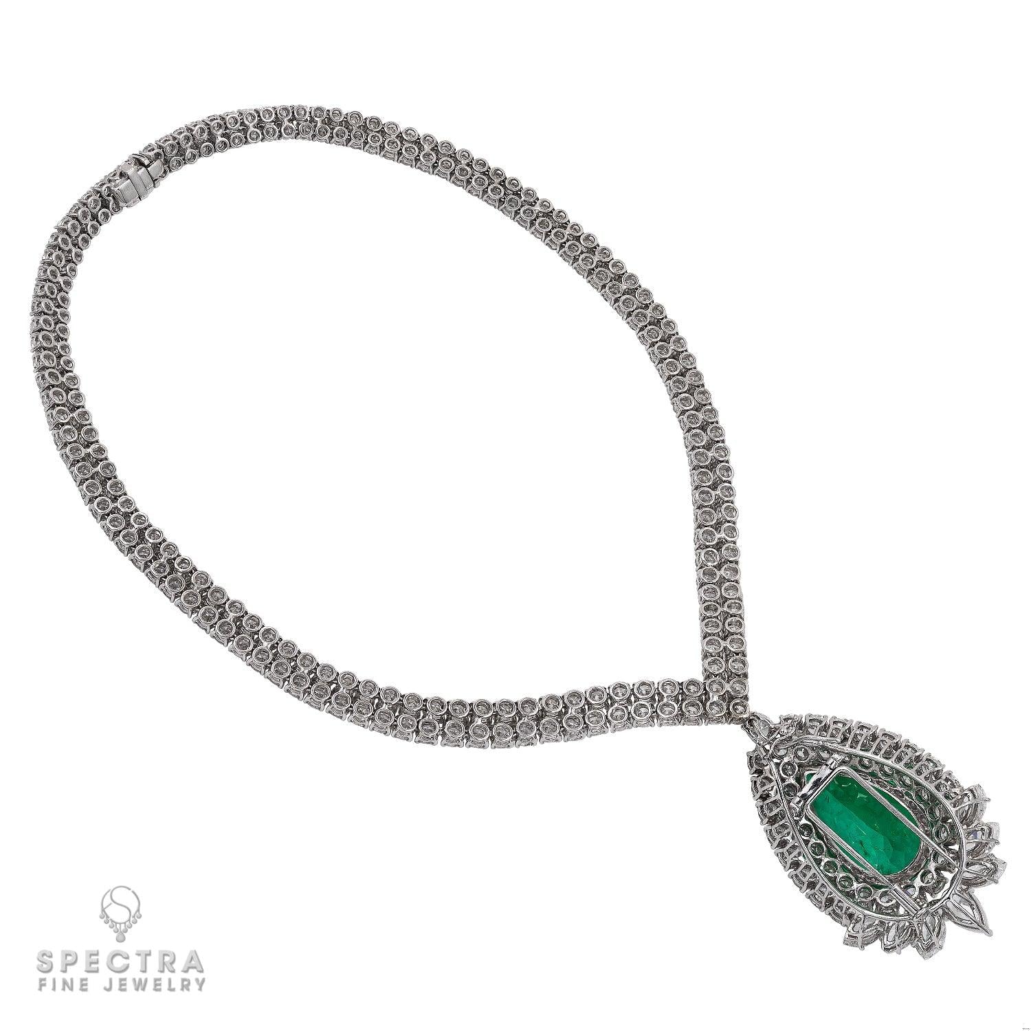 Certified 47.76 Carat Colombian Emerald and Diamond Necklace/Brooch