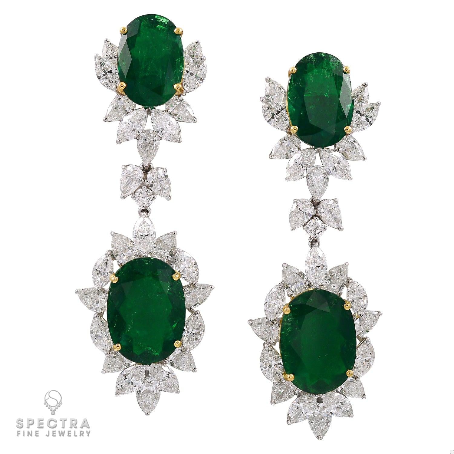 Spectra Fine Jewelry 25.53 cts.  Colombian Emerald Diamond Drop Gold Earrings