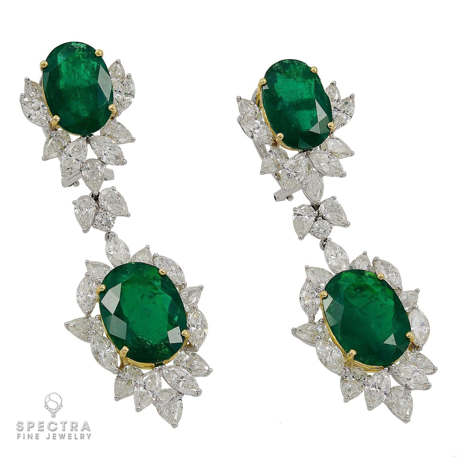Spectra Fine Jewelry 25.53 cts.  Colombian Emerald Diamond Drop Gold Earrings