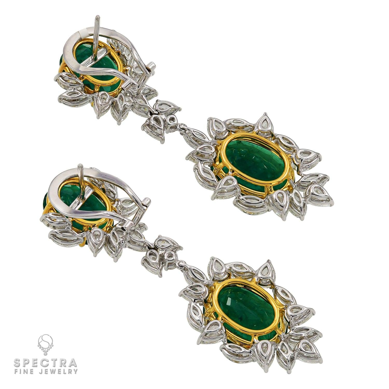 Spectra Fine Jewelry 25.53 cts.  Colombian Emerald Diamond Drop Gold Earrings