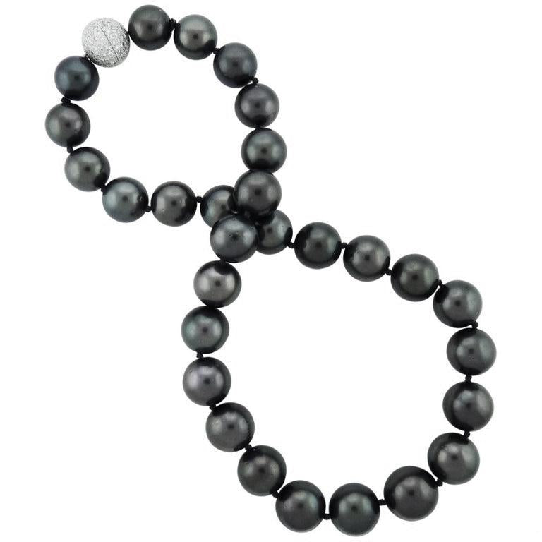 Contemporary AAA South Sea Cultured Black Pearl Diamond Pave Collar Necklace