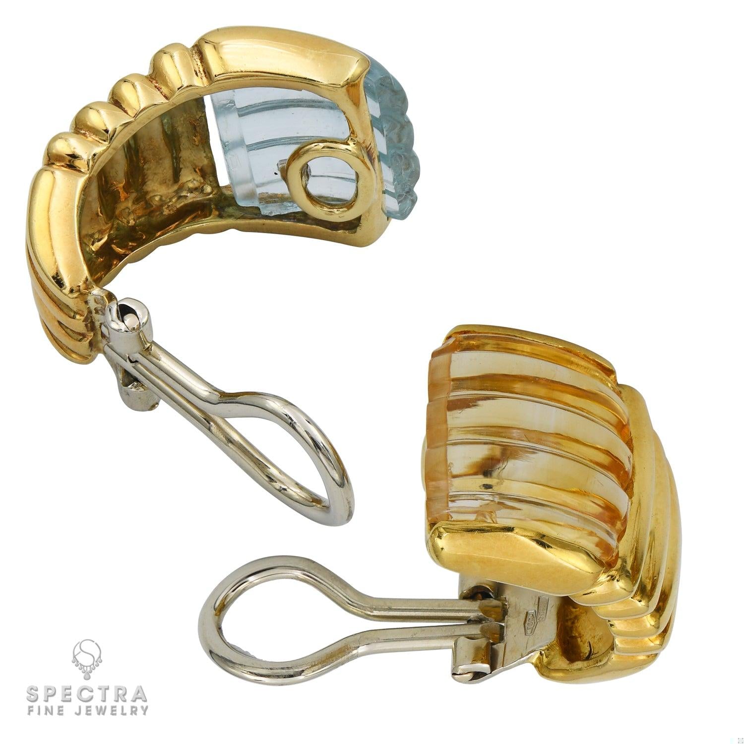 Contemporary Blue Topaz Citrine Fluted Button Earrings