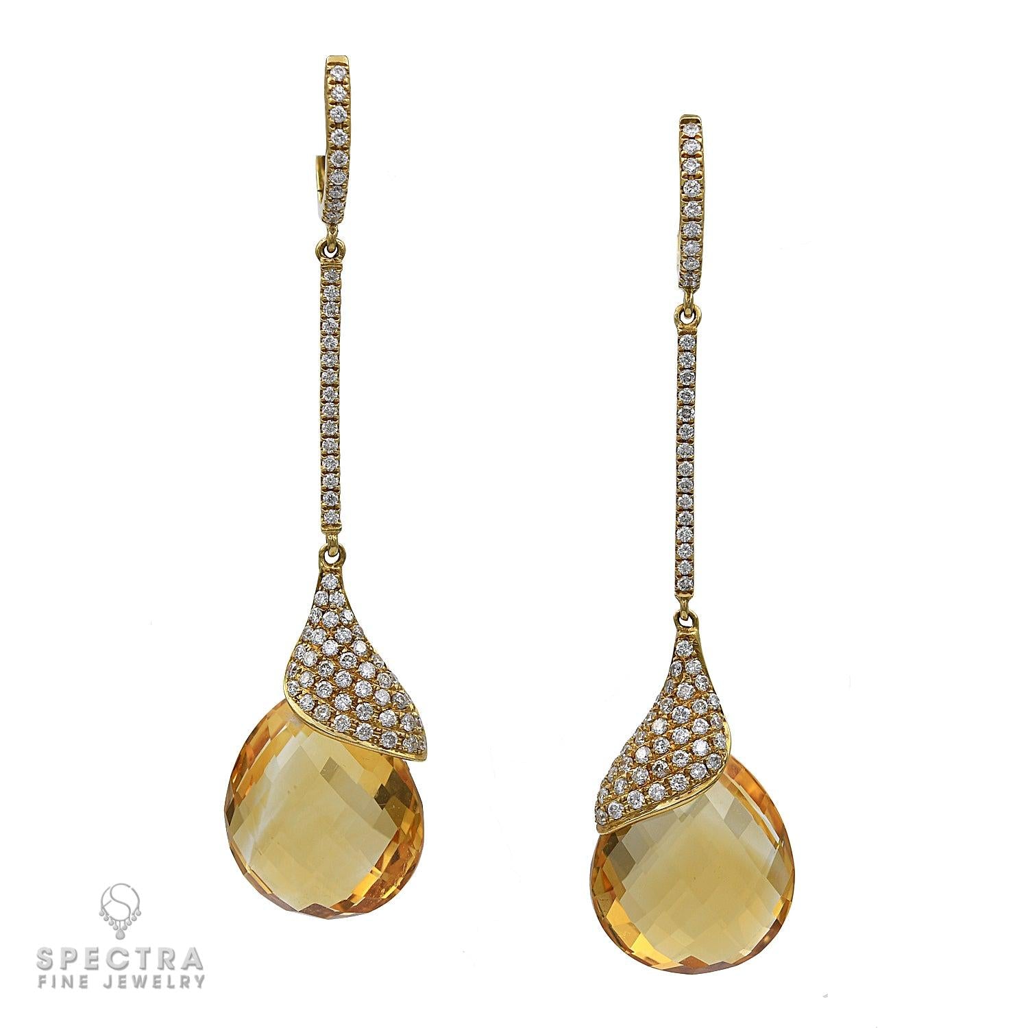 Contemporary Citrine Diamond Pavé Drop Earrings