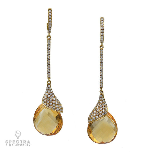 Contemporary Citrine Diamond Pavé Drop Earrings