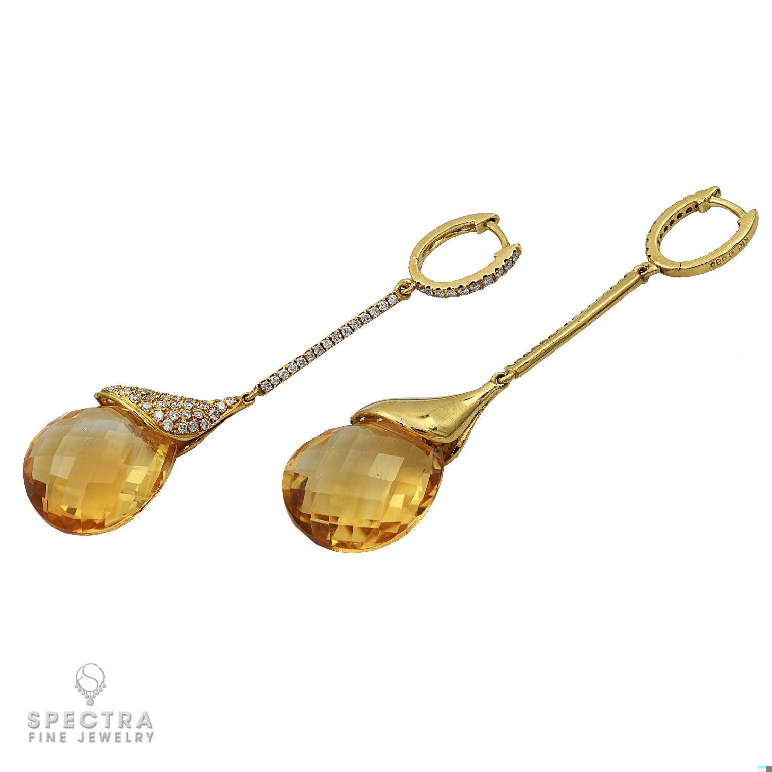 Contemporary Citrine Diamond Pavé Drop Earrings