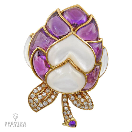 Contemporary Dahlia Amethyst Diamond Brooch