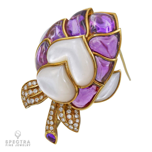 Contemporary Dahlia Amethyst Diamond Brooch