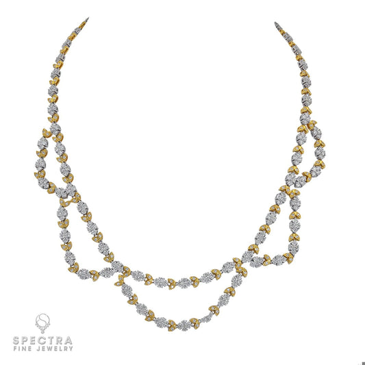 Contemporary Diamond Two Tone Gold Festoon Bib Necklace