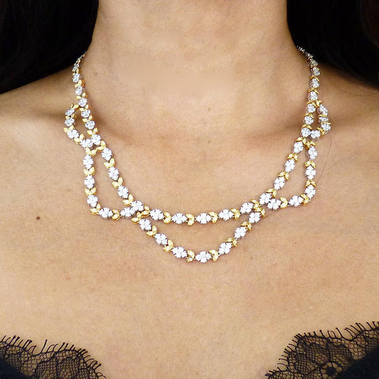 Contemporary Diamond Two Tone Gold Festoon Bib Necklace