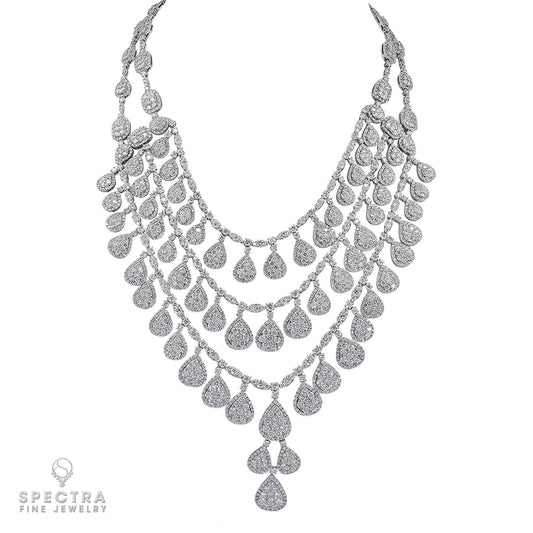 Contemporary Diamond Passementerie Three-Tier Tassell Necklace