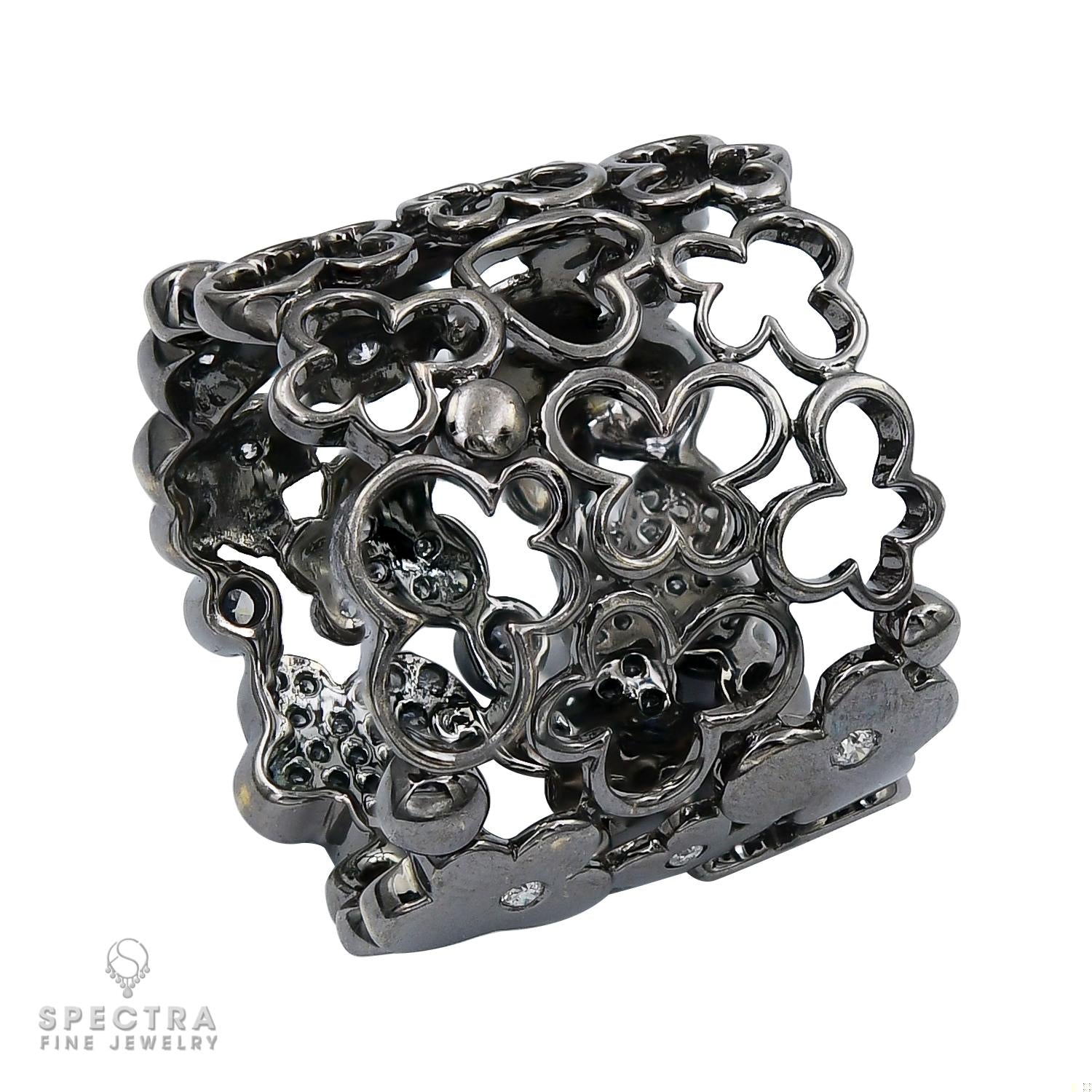Contemporary Diamond Pave Filigree Wide Band Dinner Ring