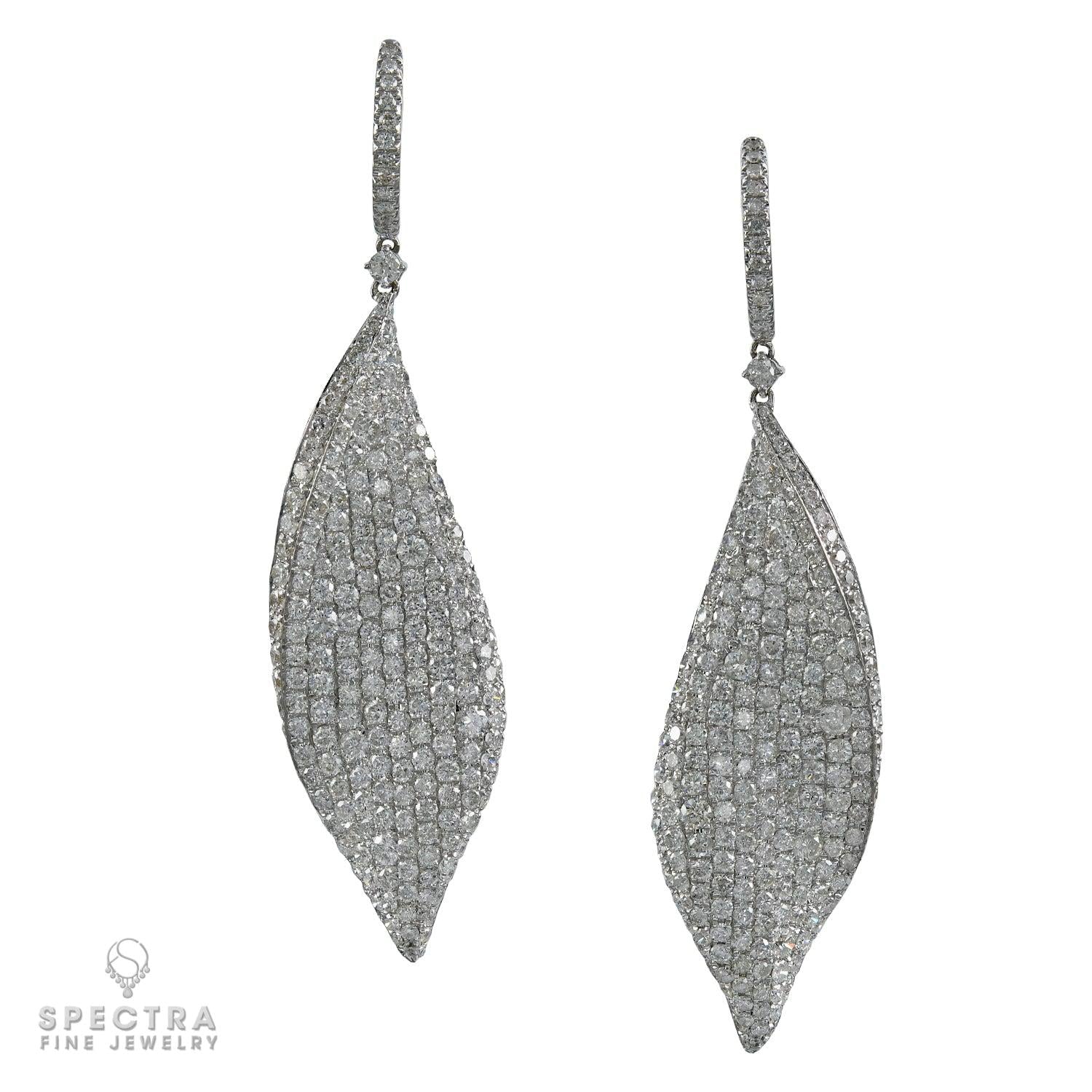 Contemporary Diamond Pave Leaf Drop Earrings