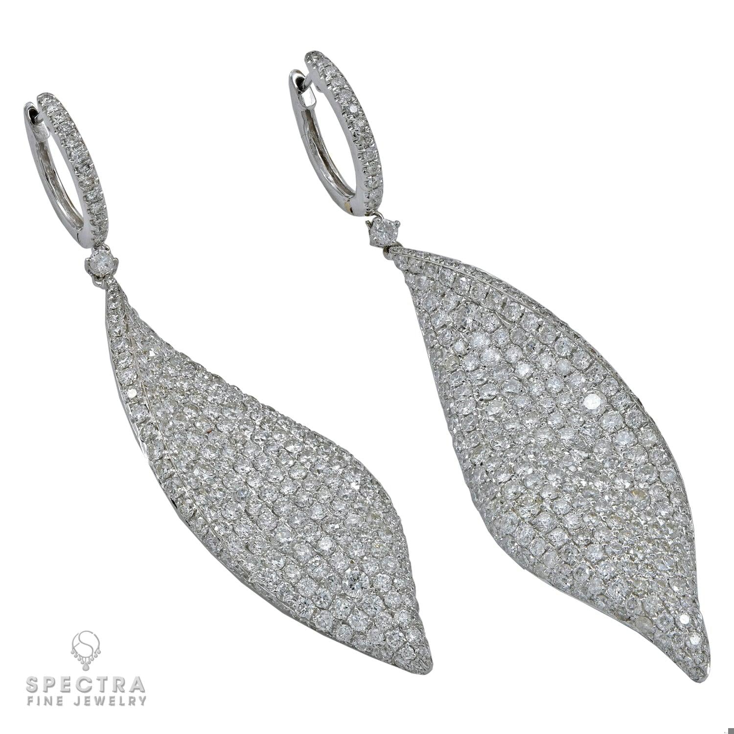 Contemporary Diamond Pave Leaf Drop Earrings