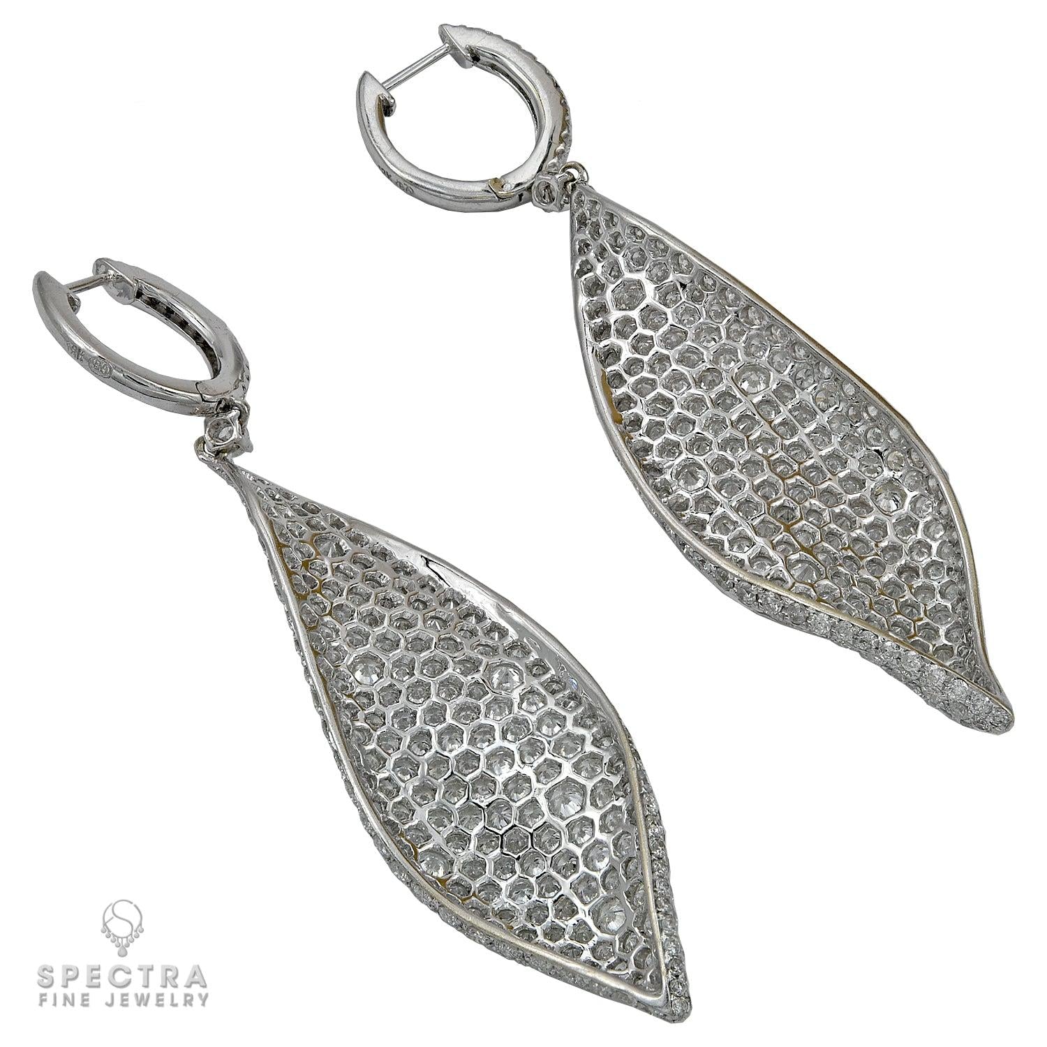 Contemporary Diamond Pave Leaf Drop Earrings