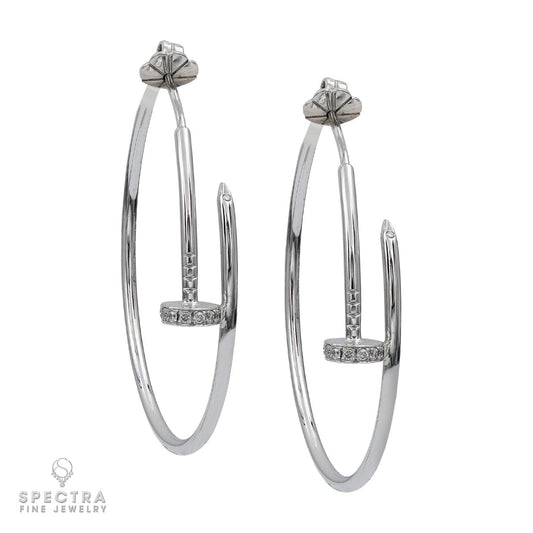 Contemporary Diamond Pave Nail Hoop Earrings