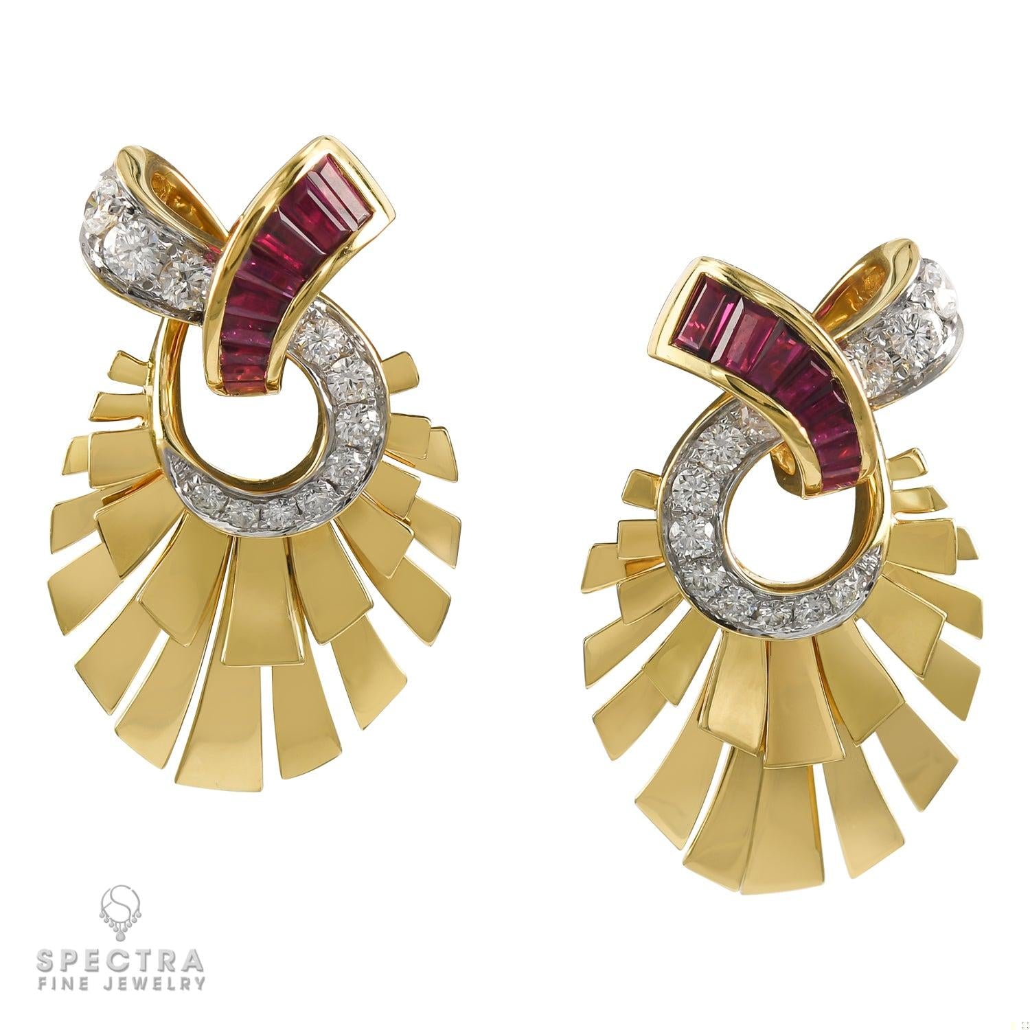 Contemporary Diamond Ruby Fan Earrings