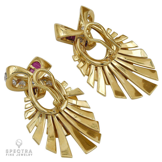 Contemporary Diamond Ruby Fan Earrings