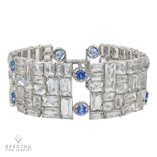 Contemporary Diamond Sapphire Topaz Articulated Bracelet