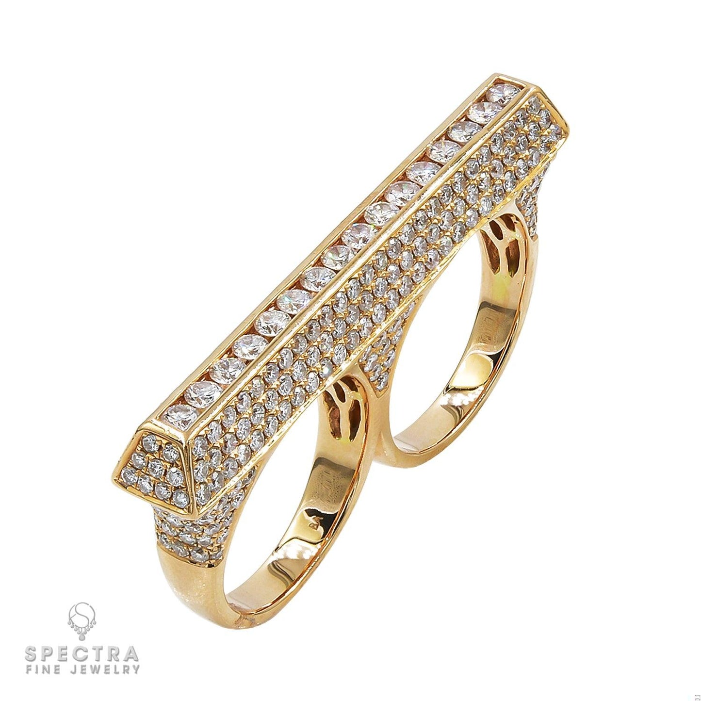 Contemporary Diamond Two-Finger Knuckle Duster Ring