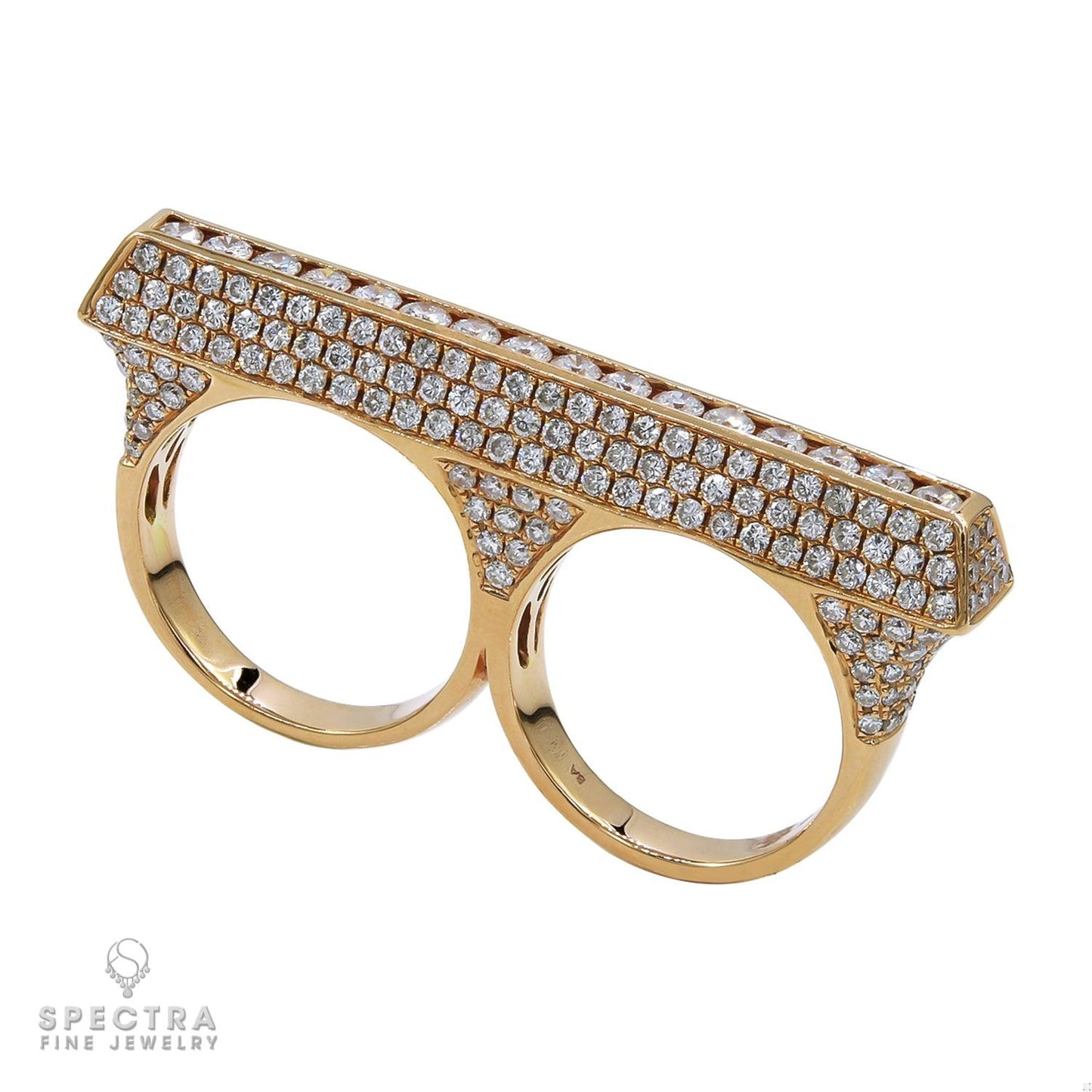 Contemporary Diamond Two-Finger Knuckle Duster Ring