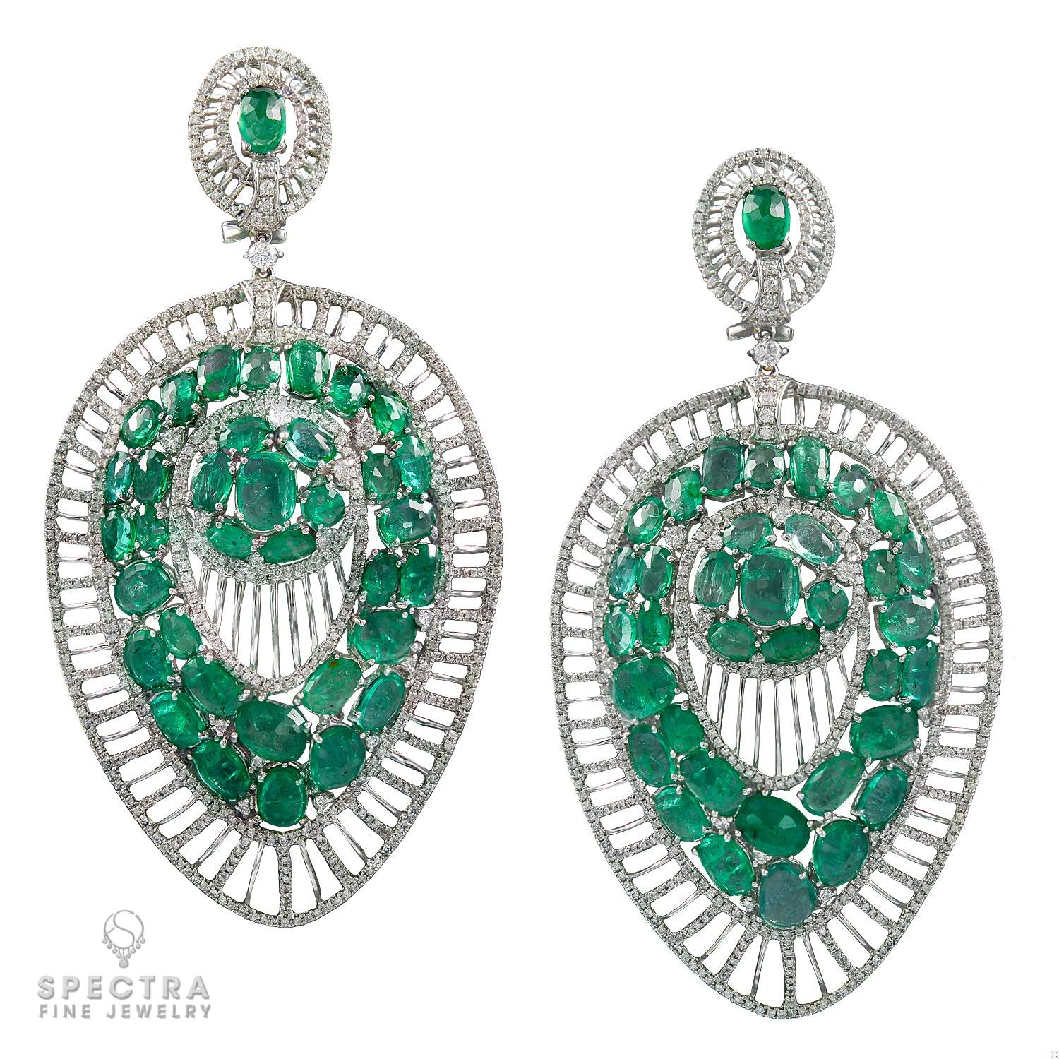 Contemporary Emerald Diamond Chandelier Earrings