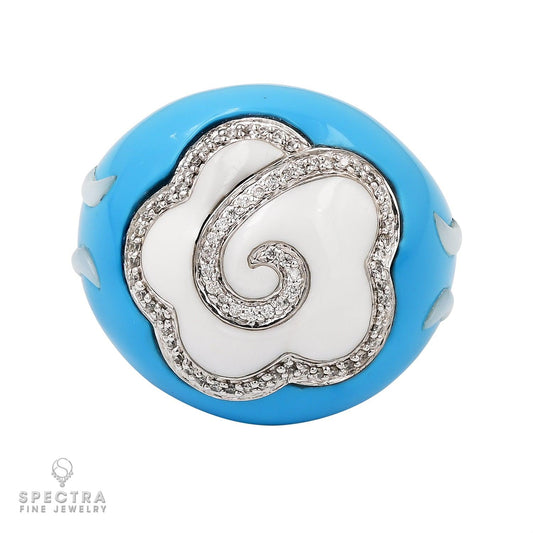 Contemporary Enamel Diamond Pave Cocktail Bombe Ring