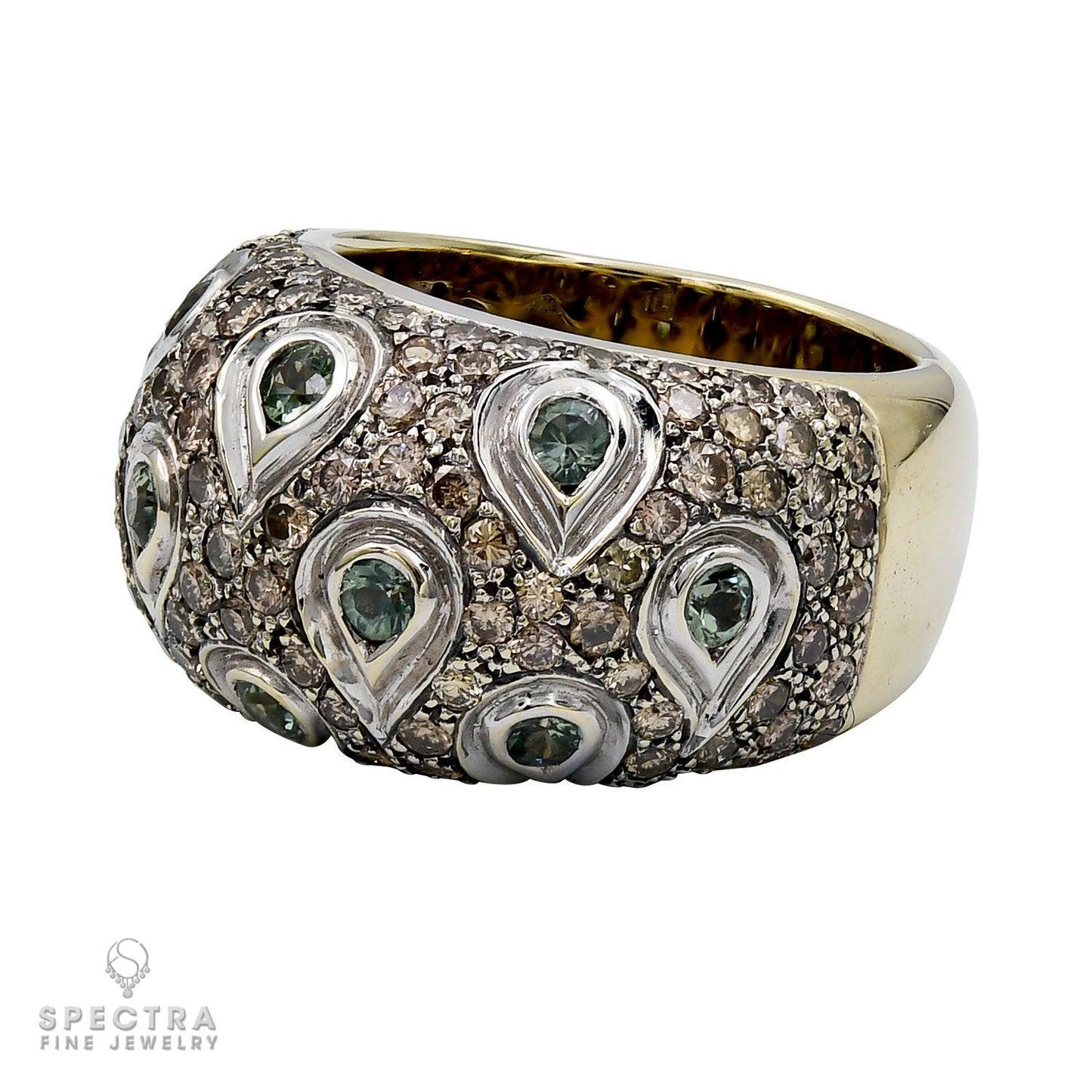 Contemporary Green Diamond Pave Cocktail Bombe Ring