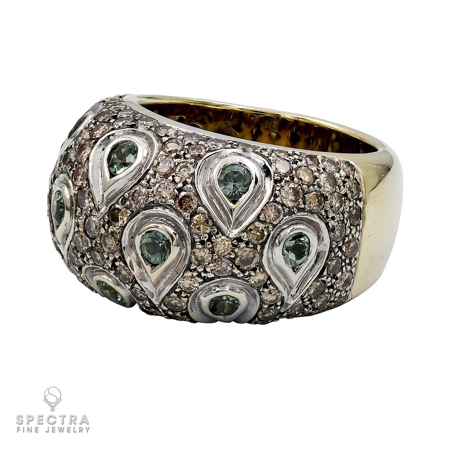 Contemporary Green Diamond Pave Cocktail Bombe Ring