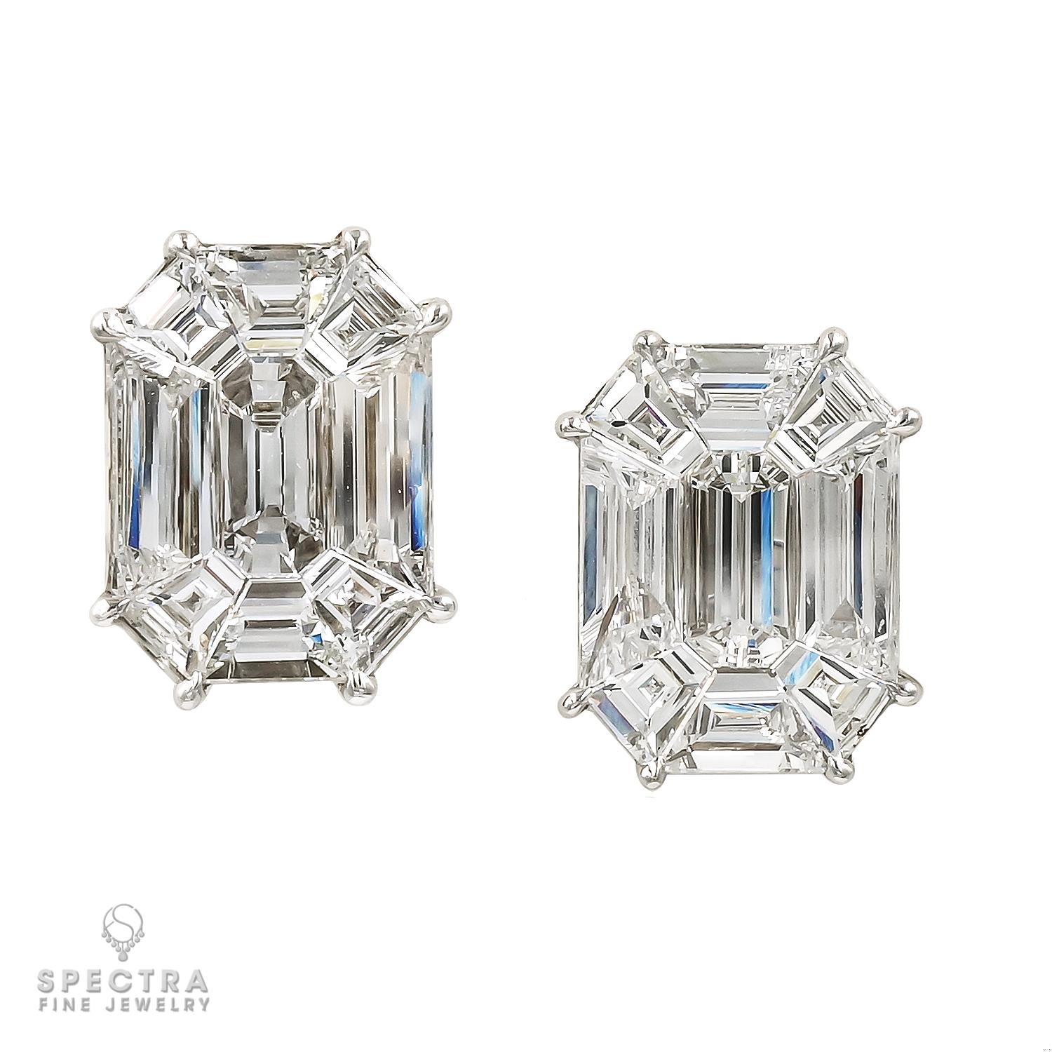 Contemporary Mixed Step Cut Diamond Stud Earrings