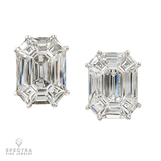 Contemporary Mixed Step Cut Diamond Stud Earrings