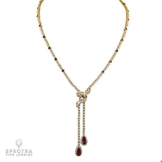 Contemporary Ruby Diamond Lavalier Drop Necklace