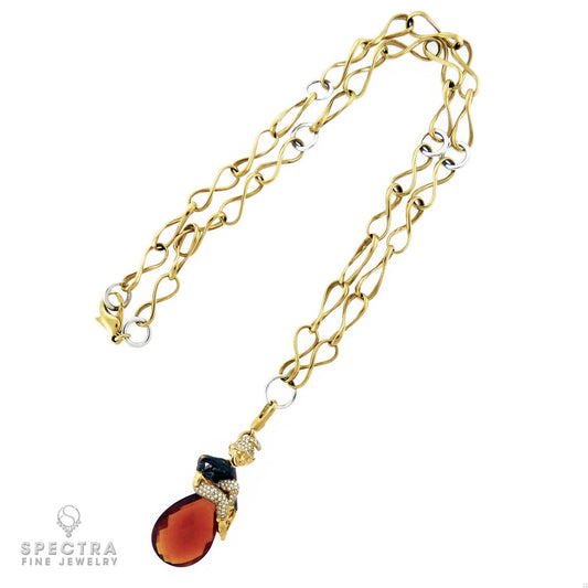 Crivelli Diamond Brown Topaz Elf Pendant Charm Necklace