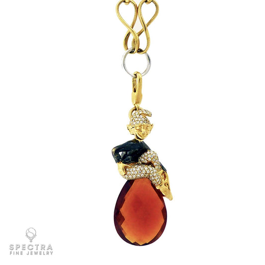 Crivelli Diamond Brown Topaz Elf Pendant Charm Necklace