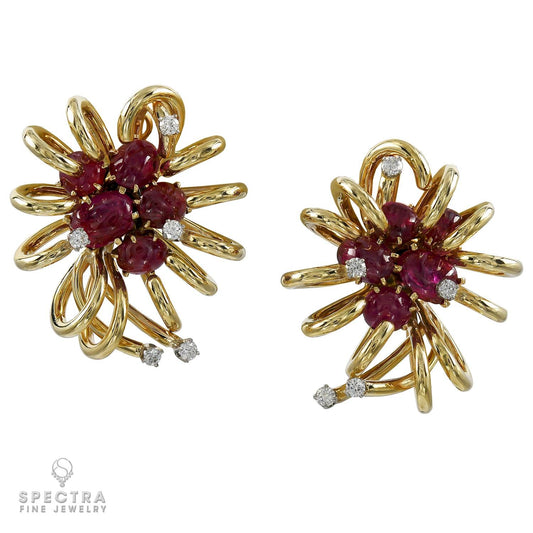 David Webb Contemporary Ruby Diamond Earrings