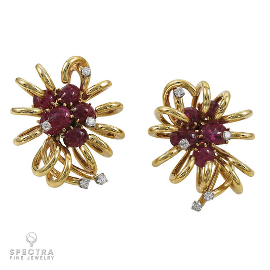 David Webb Contemporary Ruby Diamond Earrings