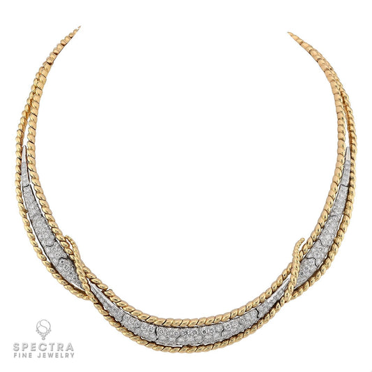 David Webb Diamond 18k Yellow Gold and Platinum Necklace