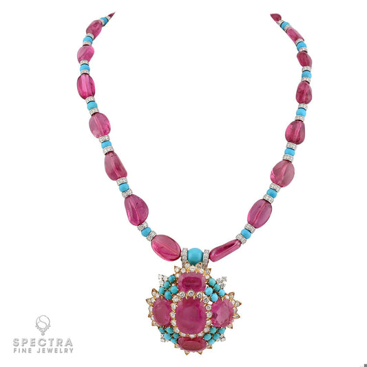 David Webb Tourmaline Turquoise Diamond Necklace