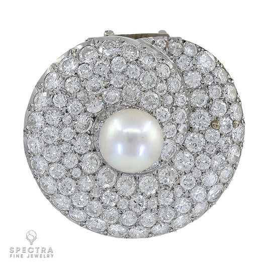 Natural Pearl Brooch/Pin: Saltwater Pearl, 14 ct. Diamond in Platinum