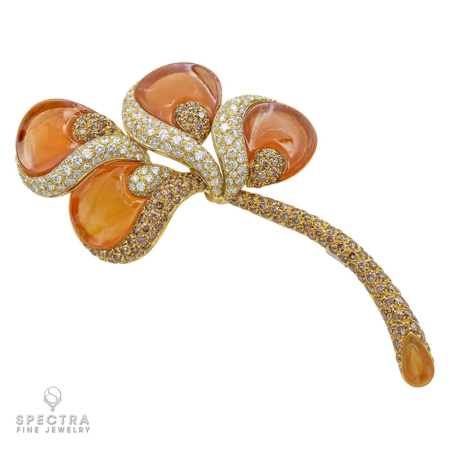 De Ambrosi Diamond Gemstone Flower Stem Brooch