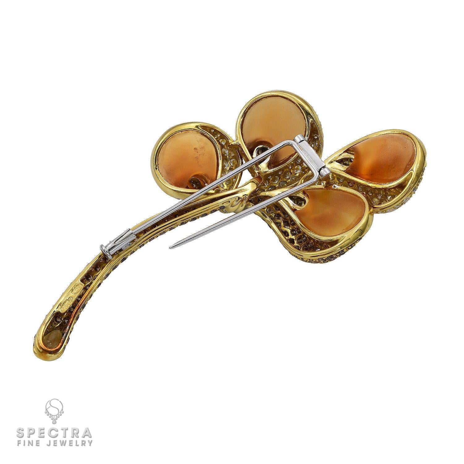 De Ambrosi Diamond Gemstone Flower Stem Brooch