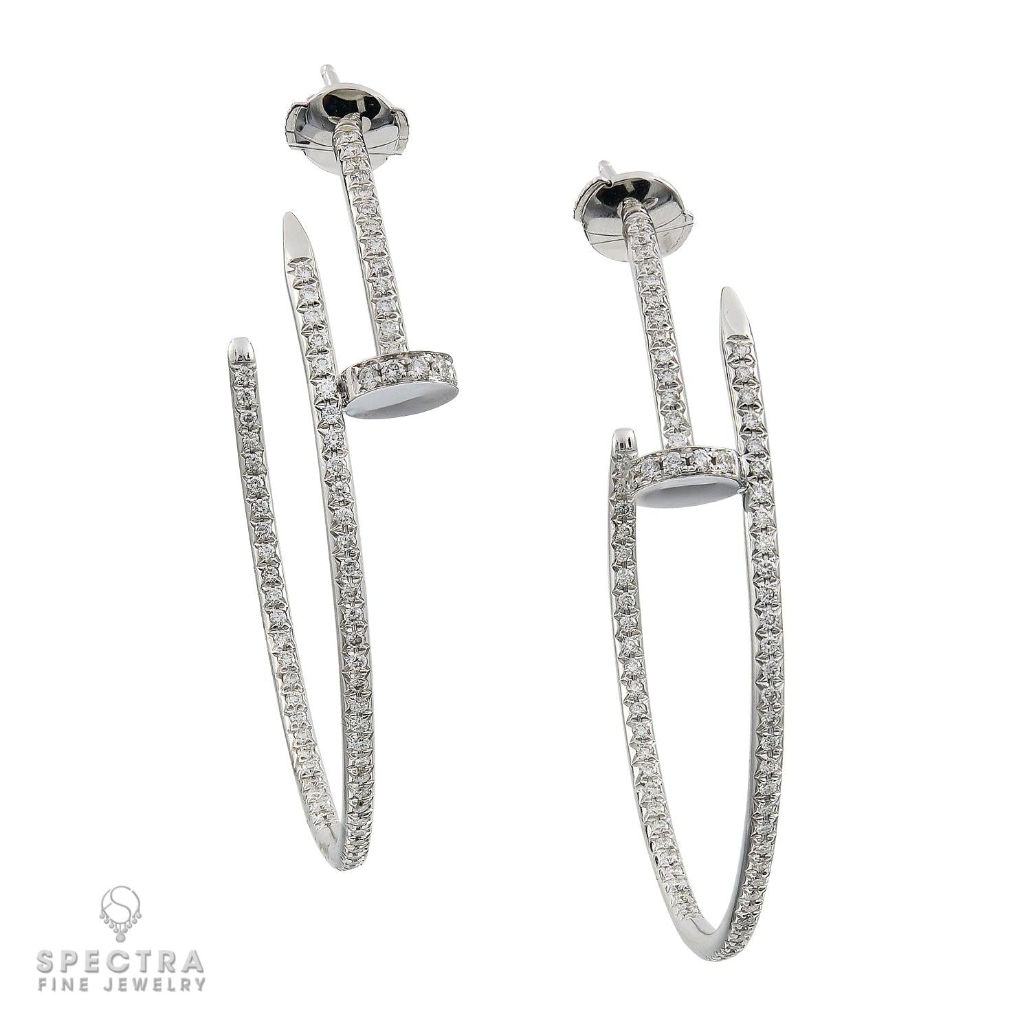 Diamond Nail Hoop Earrings in 18K White Gold